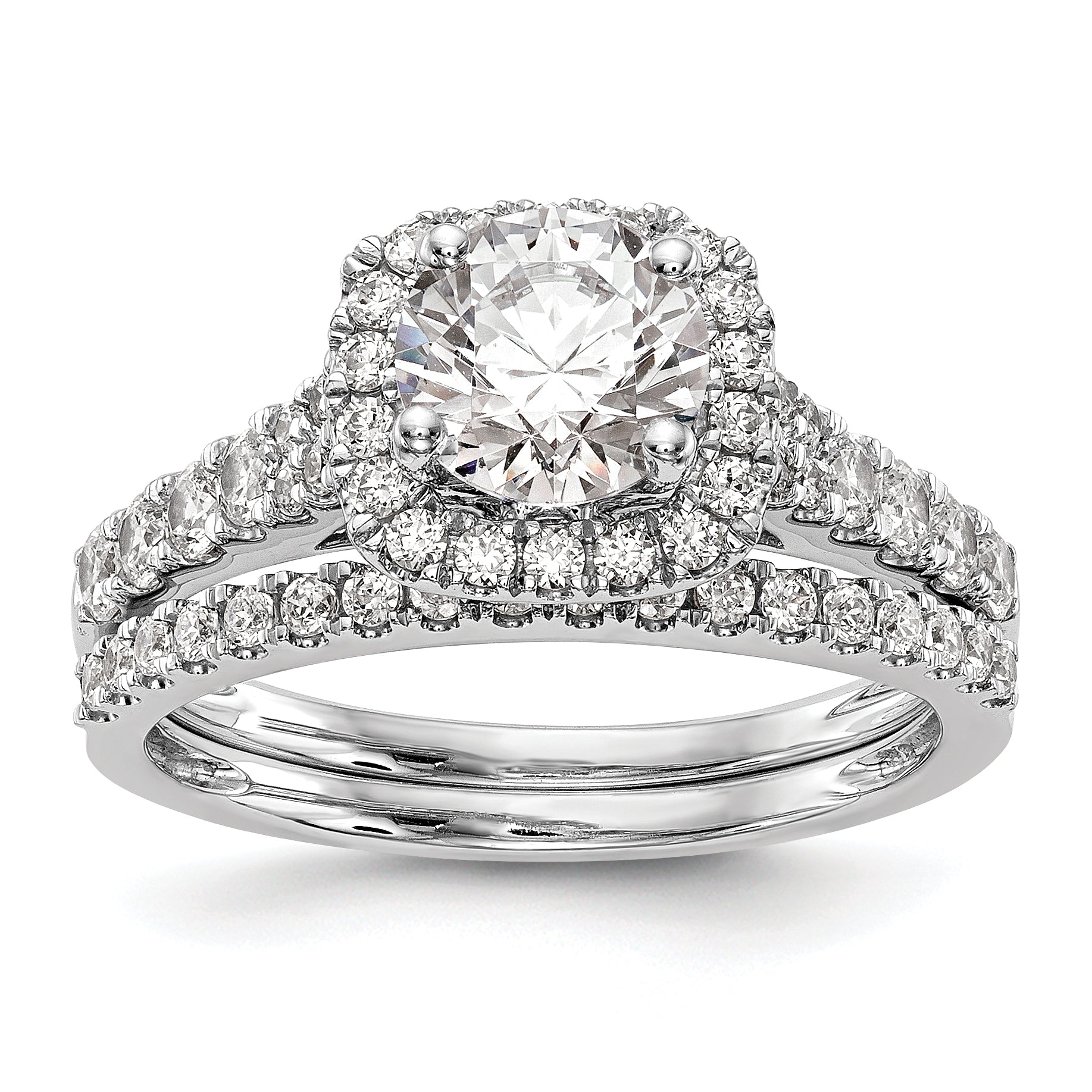 14kw Peg Set Simulated Diamond Cushion Halo Engagement Ring