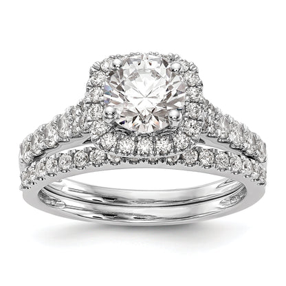 14kw Peg Set Simulated Diamond Cushion Halo Engagement Ring
