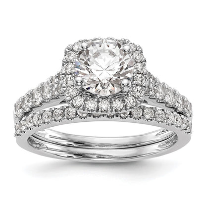 14kw Peg Set Simulated Diamond Cushion Halo Engagement Ring