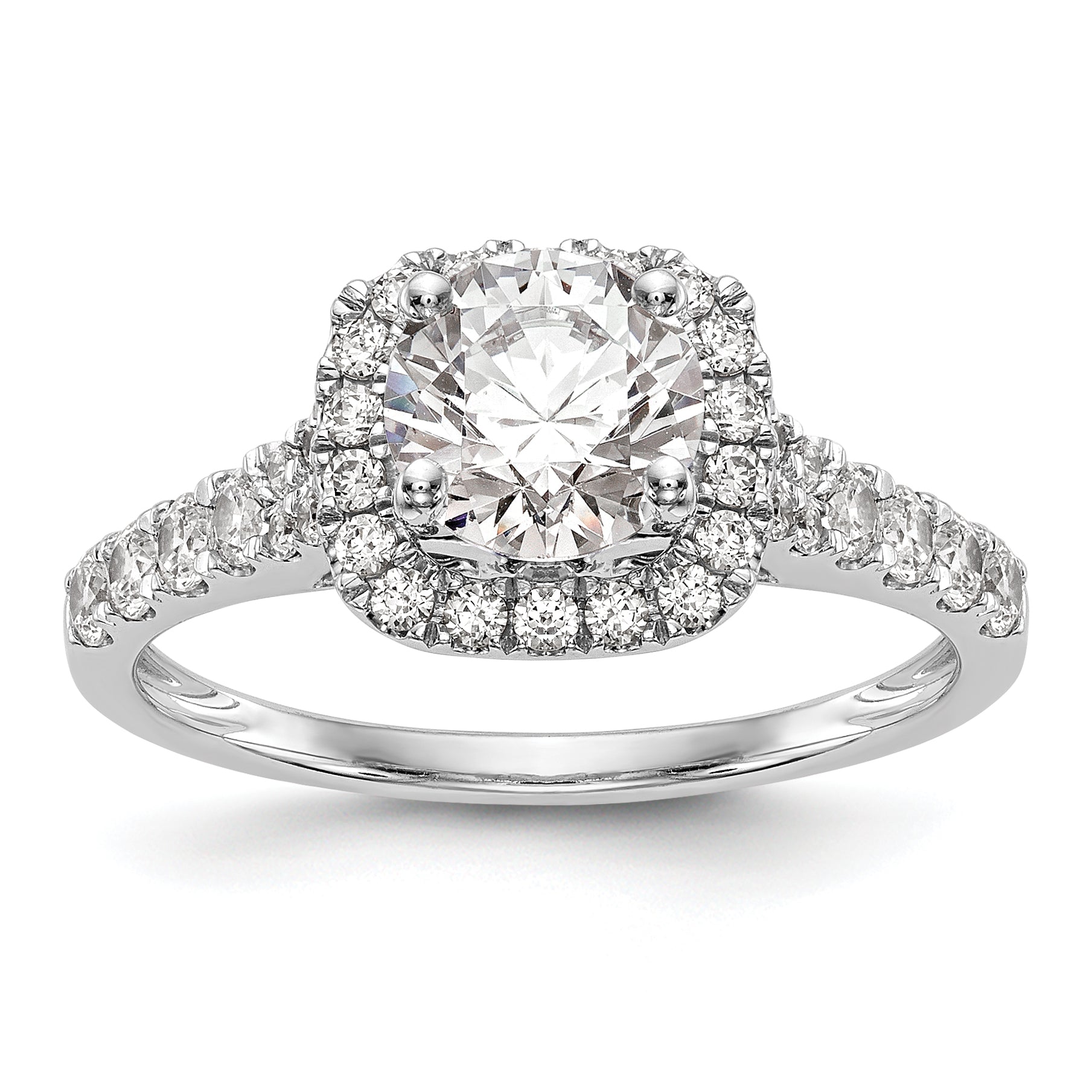 14kw Peg Set Simulated Diamond Cushion Halo Engagement Ring