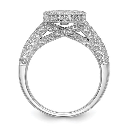 0.62ct. CZ Solid Real 14K White Gold Peg Set Cushion Halo Engagement Ring