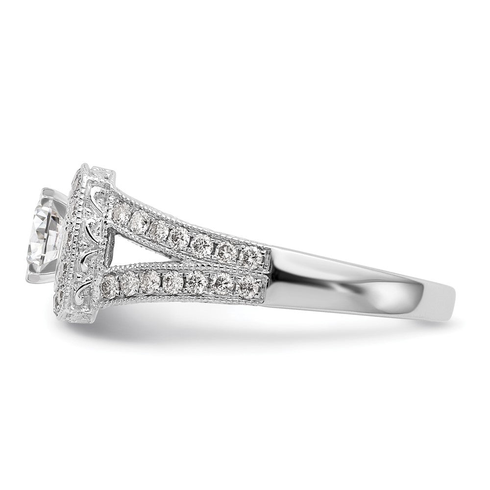 0.62ct. CZ Solid Real 14K White Gold Peg Set Cushion Halo Engagement Ring