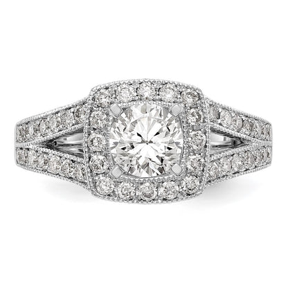 0.62ct. CZ Solid Real 14K White Gold Peg Set Cushion Halo Engagement Ring