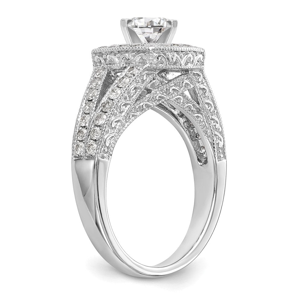 0.62ct. CZ Solid Real 14K White Gold Peg Set Cushion Halo Engagement Ring