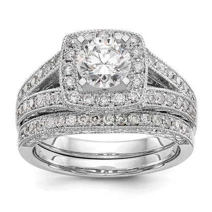 0.62ct. CZ Solid Real 14K White Gold Peg Set Cushion Halo Engagement Ring