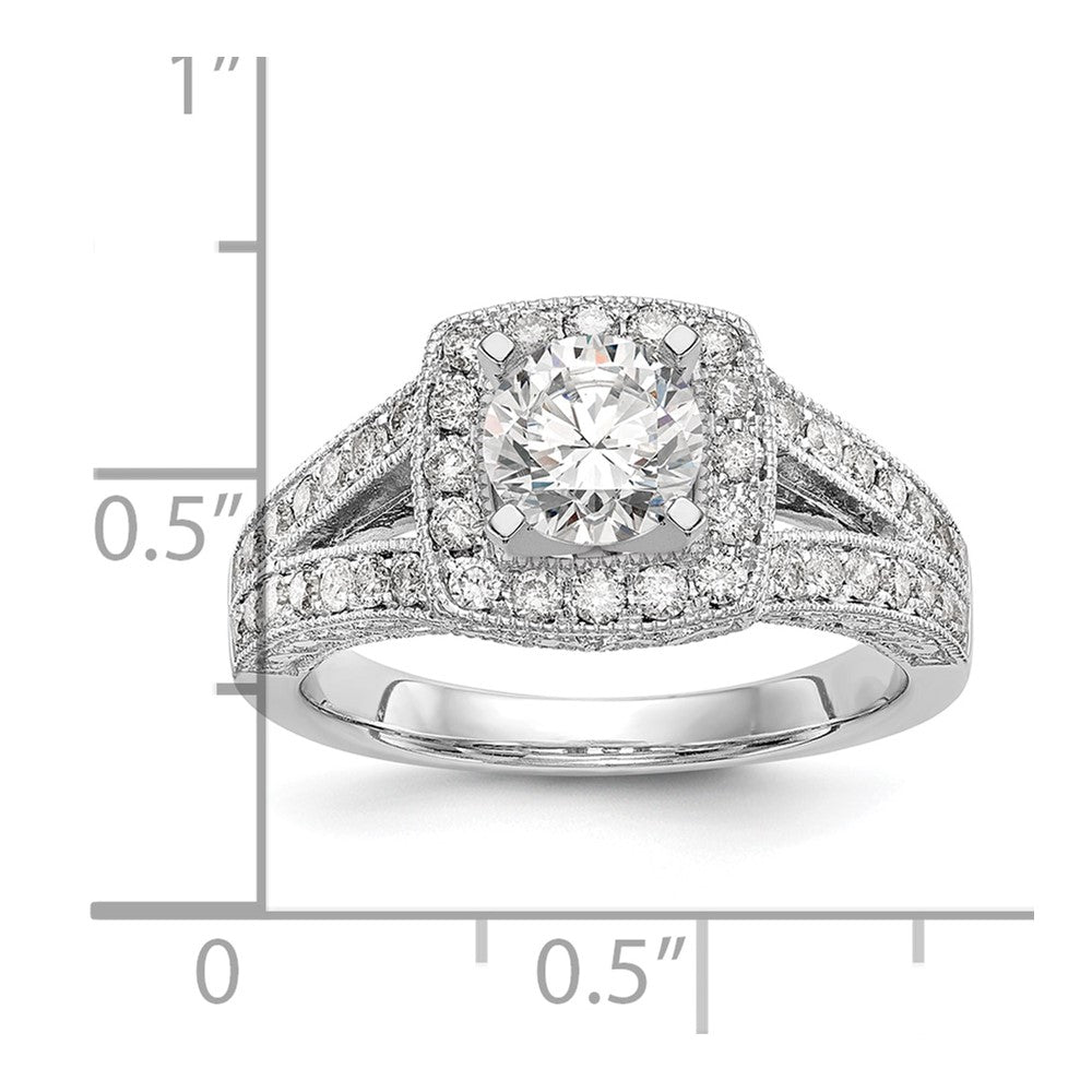 0.62ct. CZ Solid Real 14K White Gold Peg Set Cushion Halo Engagement Ring