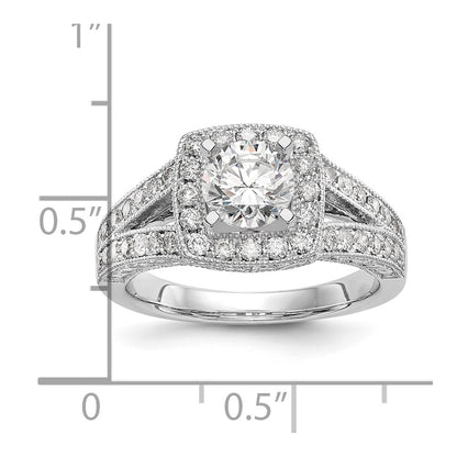 0.62ct. CZ Solid Real 14K White Gold Peg Set Cushion Halo Engagement Ring