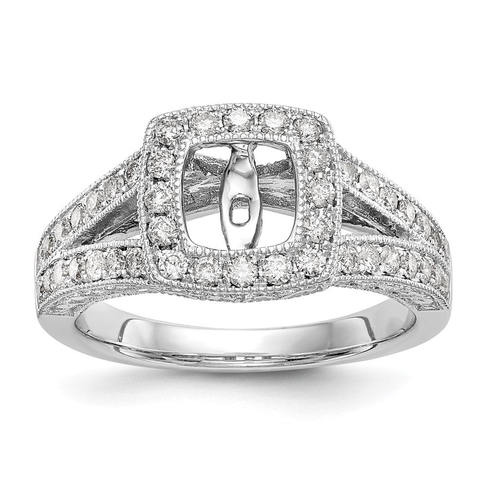 0.62ct. CZ Solid Real 14K White Gold Peg Set Cushion Halo Engagement Ring