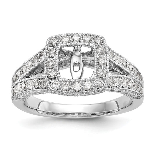 0.62ct. CZ Solid Real 14K White Gold Peg Set Cushion Halo Engagement Ring
