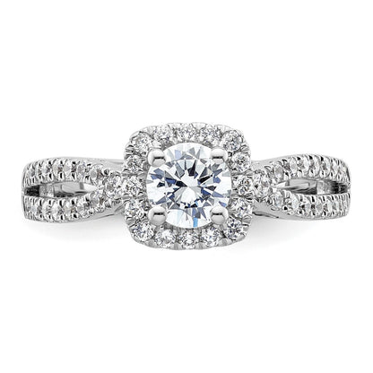 14kw Round Simulated Diamond Cushion Halo Engagement Ring