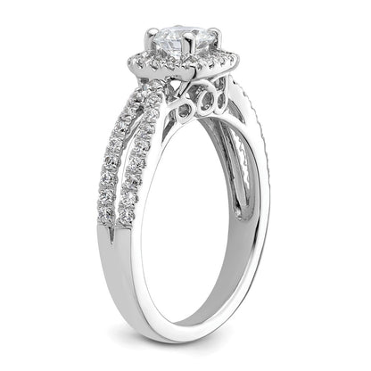 14kw Round Simulated Diamond Cushion Halo Engagement Ring