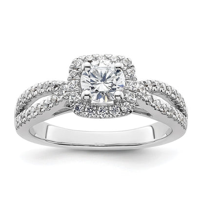 14kw Round Simulated Diamond Cushion Halo Engagement Ring