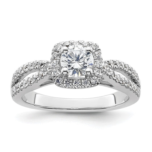 14kw Round Simulated Diamond Cushion Halo Engagement Ring