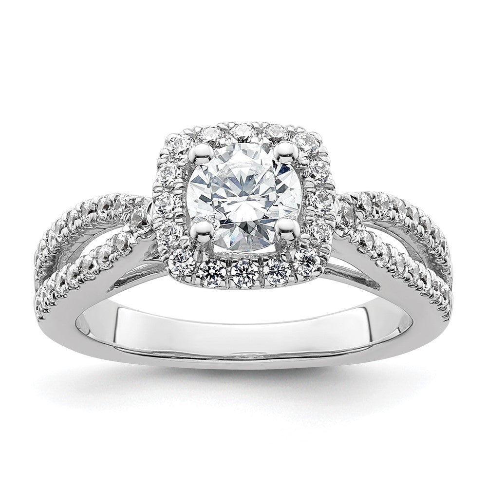 14kw Round Simulated Diamond Cushion Halo Engagement Ring