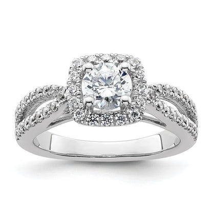 14kw Round Simulated Diamond Cushion Halo Engagement Ring