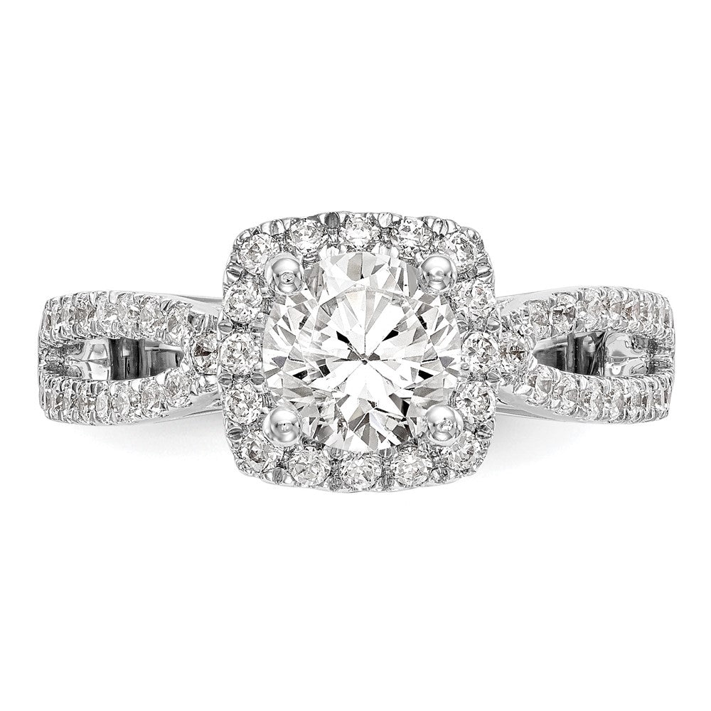 14kw Round Simulated Diamond Cushion Halo Engagement Ring