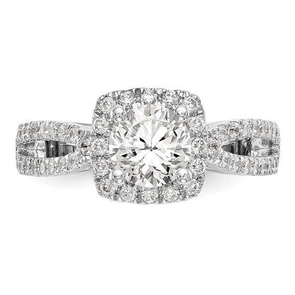 14kw Round Simulated Diamond Cushion Halo Engagement Ring