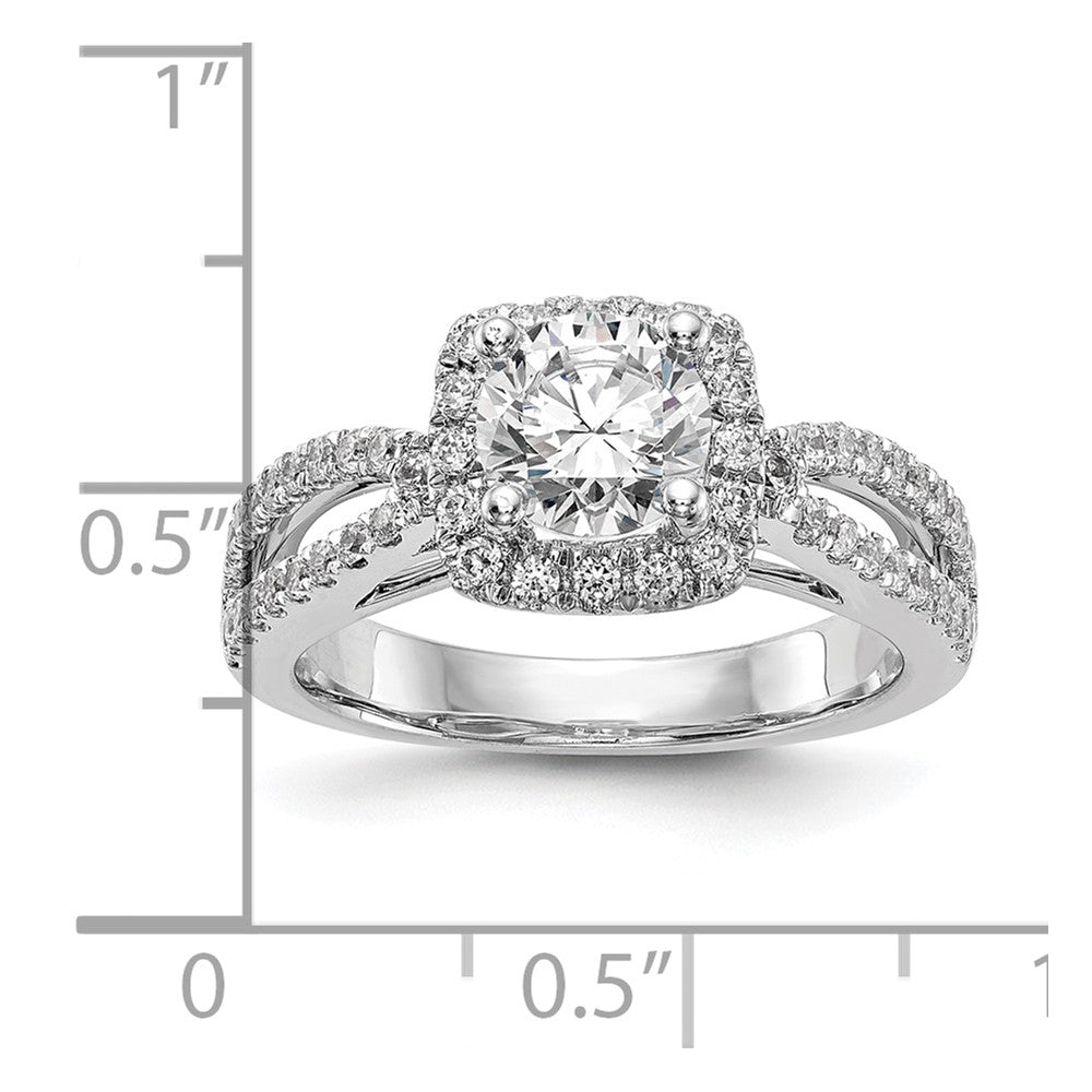 14kw Round Simulated Diamond Cushion Halo Engagement Ring