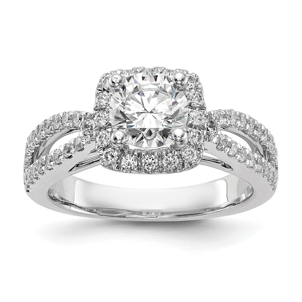 14kw Round Simulated Diamond Cushion Halo Engagement Ring