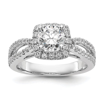 14kw Round Simulated Diamond Cushion Halo Engagement Ring
