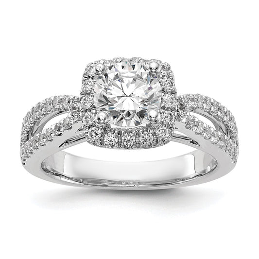 14kw Round Simulated Diamond Cushion Halo Engagement Ring