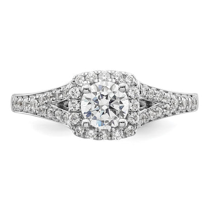 14kw Round Simulated Diamond Cushion Halo Engagement Ring