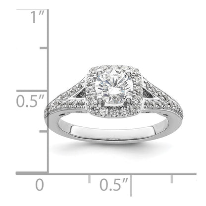 14kw Round Simulated Diamond Cushion Halo Engagement Ring