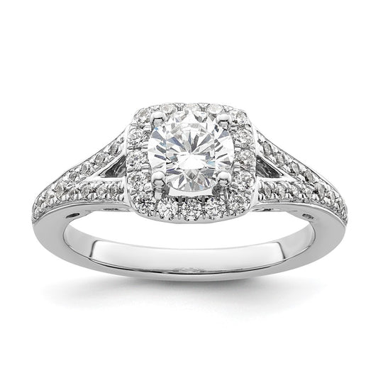 14kw Round Simulated Diamond Cushion Halo Engagement Ring
