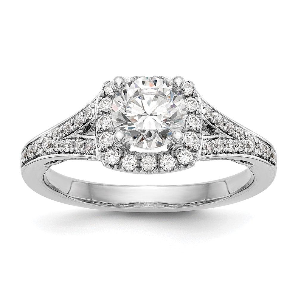 14kw Round Simulated Diamond Cushion Halo Engagement Ring