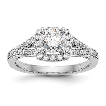 14kw Round Simulated Diamond Cushion Halo Engagement Ring