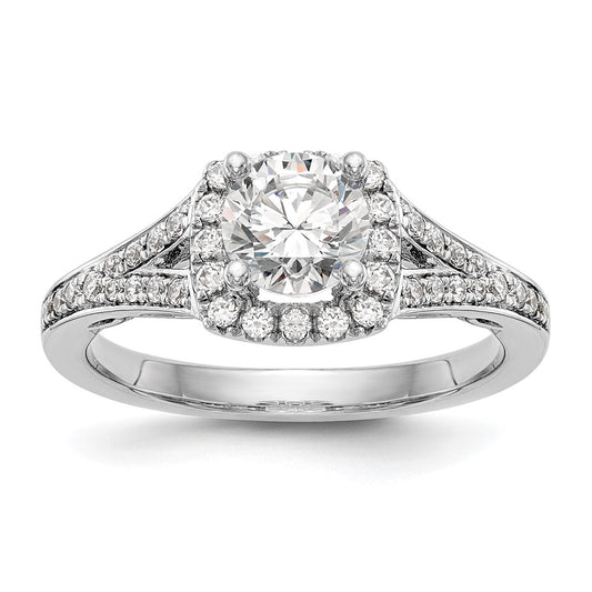 14kw Round Simulated Diamond Cushion Halo Engagement Ring