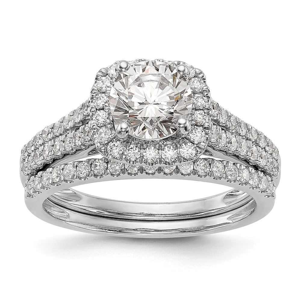 0.53ct. CZ Solid Real 14K White Gold Peg Set Cushion Halo Engagement Ring