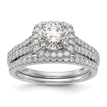 0.53ct. CZ Solid Real 14K White Gold Peg Set Cushion Halo Engagement Ring