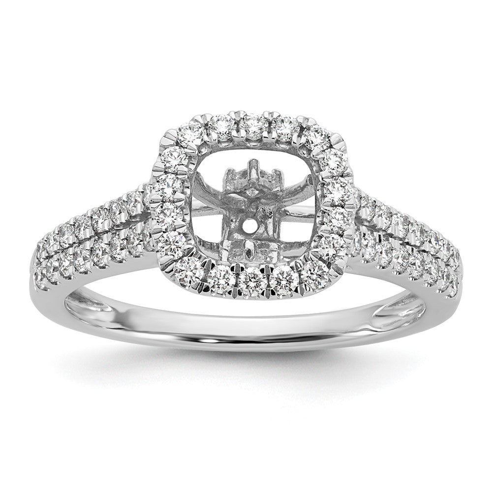 0.53ct. CZ Solid Real 14K White Gold Peg Set Cushion Halo Engagement Ring