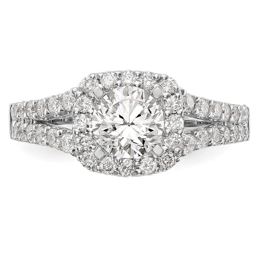 0.75ct. CZ Solid Real 14K White Gold Peg Set Dia Cushion Halo Engagement Ring