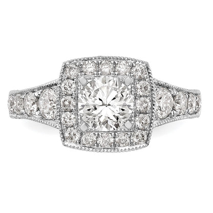 1.50ct. CZ Solid Real 14K White Gold Peg Set Cushion Halo Engagement Ring