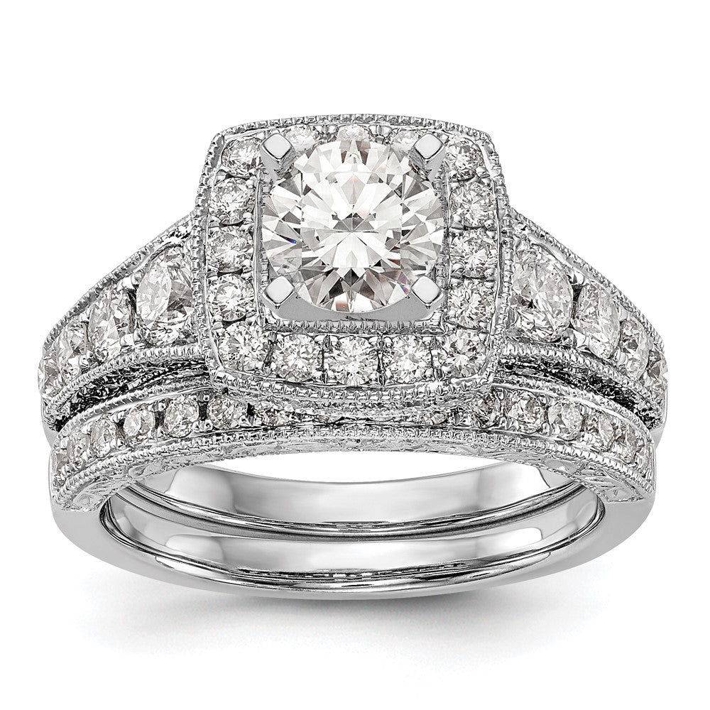 1.50ct. CZ Solid Real 14K White Gold Peg Set Cushion Halo Engagement Ring