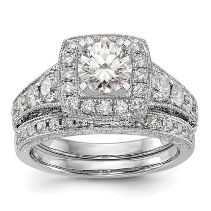 1.50ct. CZ Solid Real 14K White Gold Peg Set Cushion Halo Engagement Ring