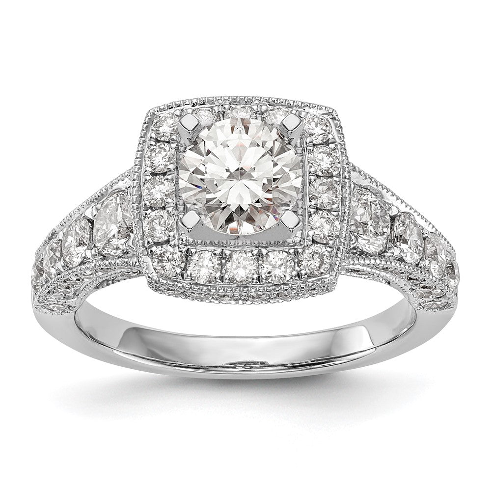 1.50ct. CZ Solid Real 14K White Gold Peg Set Cushion Halo Engagement Ring