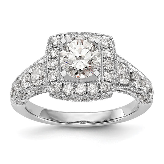 1.50ct. CZ Solid Real 14K White Gold Peg Set Cushion Halo Engagement Ring