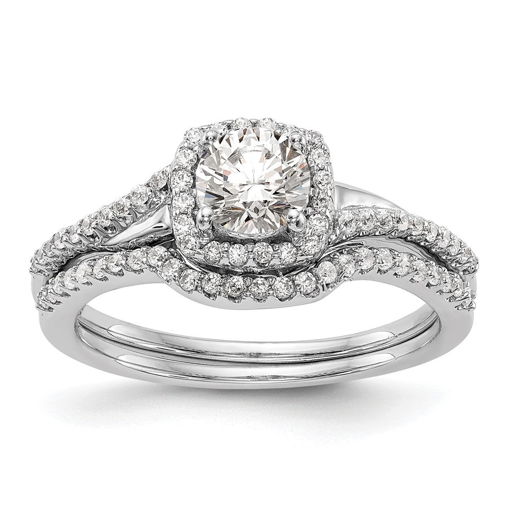 14K White Gold Lab Grown VS/SI+ G+ Diamond Cushion Halo Engagement Ring