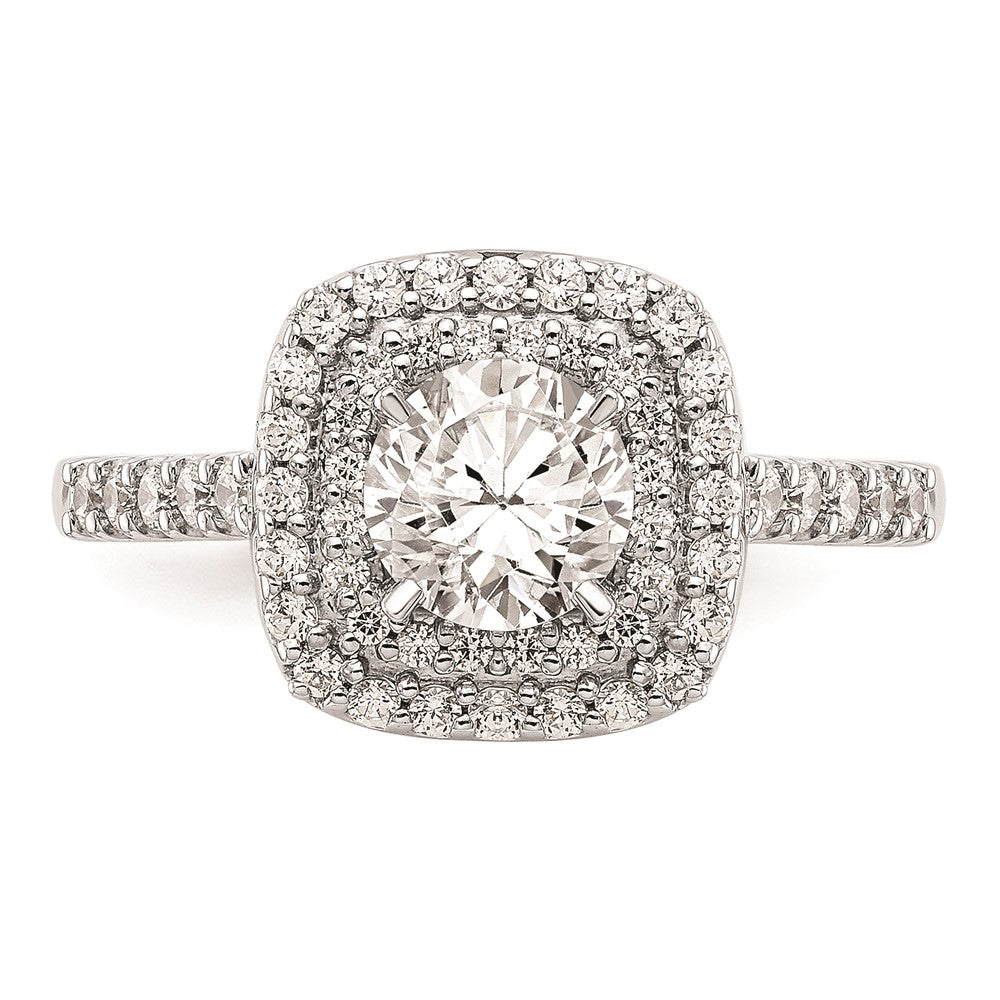 14K White Gold Simulated Diamond Double Cushion HaloEngagement Ring