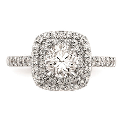 14K White Gold Simulated Diamond Double Cushion HaloEngagement Ring