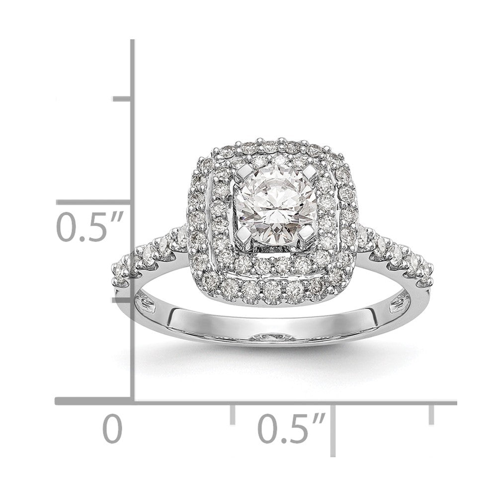 14K White Gold Simulated Diamond Double Cushion HaloEngagement Ring