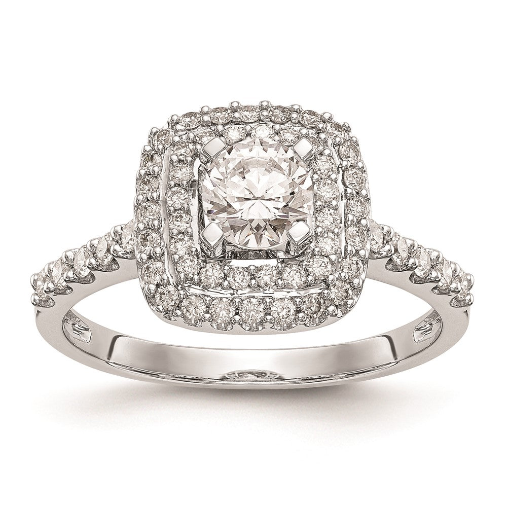 14K White Gold Simulated Diamond Double Cushion HaloEngagement Ring