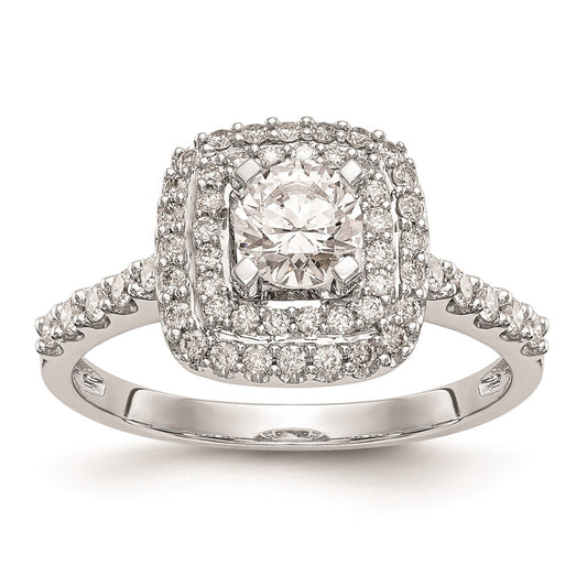 14K White Gold Simulated Diamond Double Cushion HaloEngagement Ring