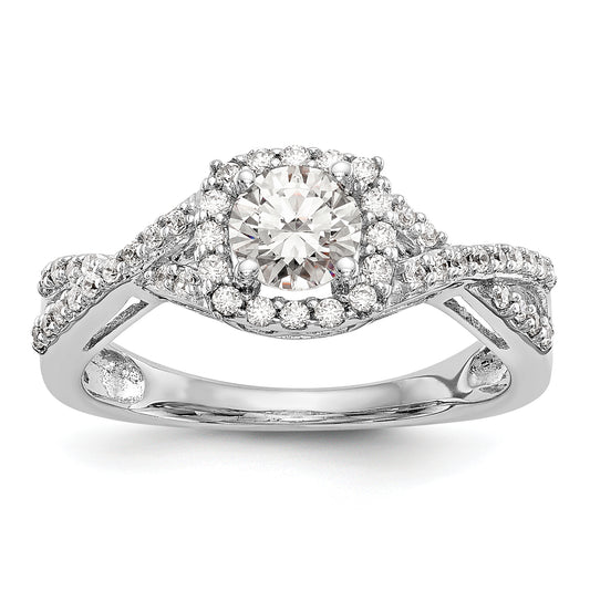 14k White Gold 3/4 Ct. Lab Grown Diamond VS/SI+ G+ Round Double Halo Engagement Ring