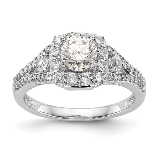 14K White Gold Simulated Diamond Cushion Halo Engagement Ring