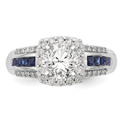 14kw Peg Set Diamond and Sapphire CZ Cushion Halo Engagement Ring