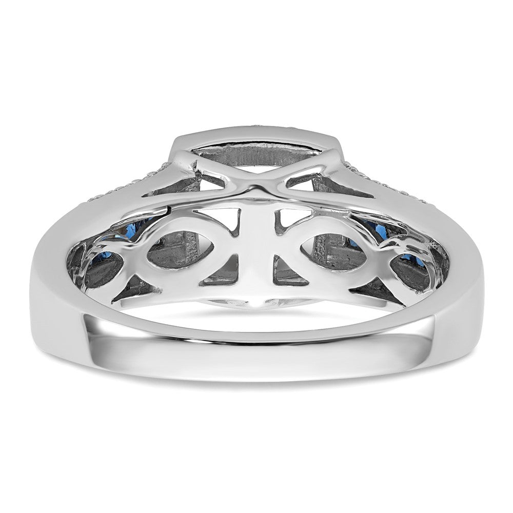 14kw Peg Set Diamond and Sapphire CZ Cushion Halo Engagement Ring